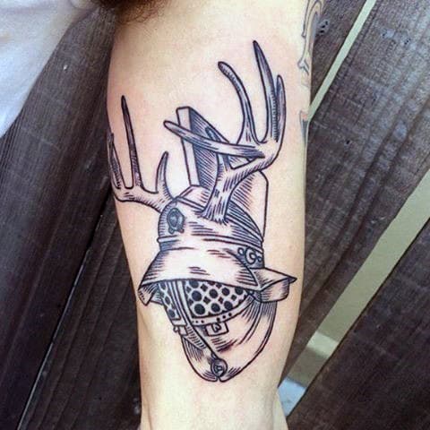 Knight Helemet Antler Mens Inner Bicep Tattoos