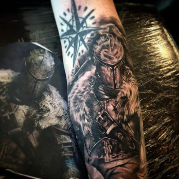 Knight On Horse Tattoo For Males On Forearm