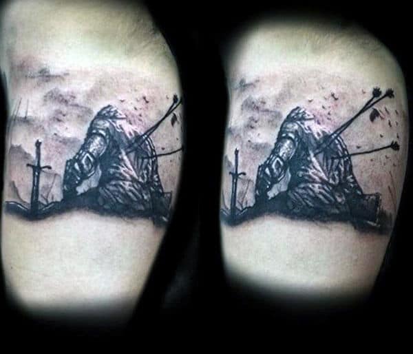 Knight With Arrows In Back Tattoo For Men