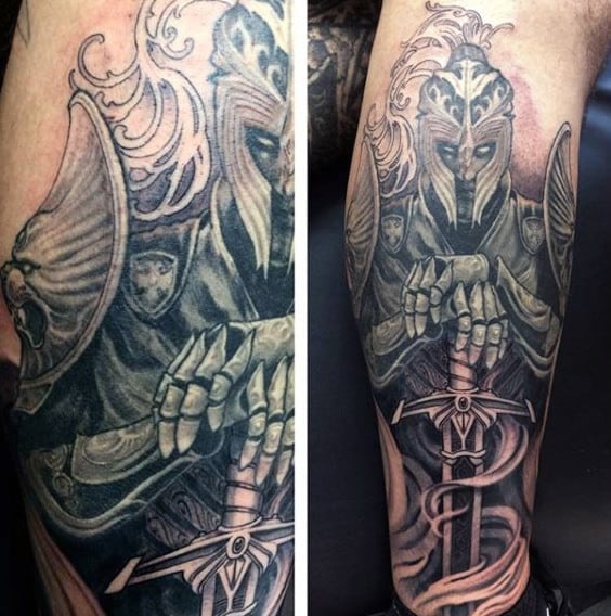 Knight With Sword Tattoo Designs For Men