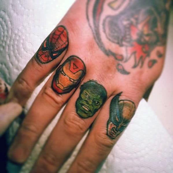 Knuckle Finger Guys Marvel Superhero Tattoos