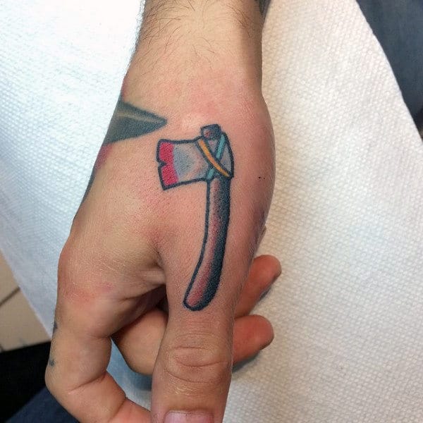 Knuckle Hand Mens Tomahawk Axe Style Tattoo
