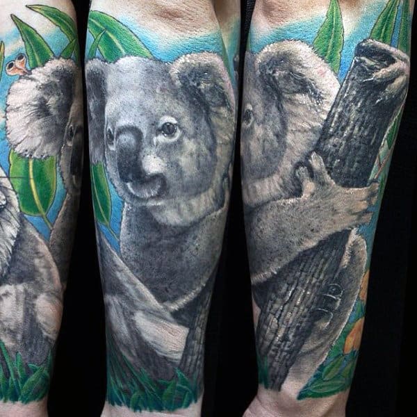 Koala Hugging Tree Mens Forearm Tattoo Sleeve