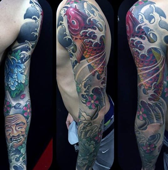 Koi Fish Full Sleeve Japanese Mens Peony Tattoos