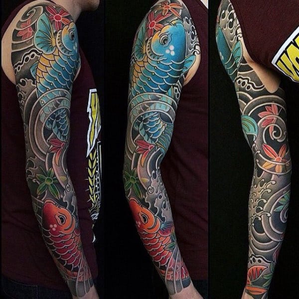 Koi Fish Guys Unique Japanese Sleeve Tattoo