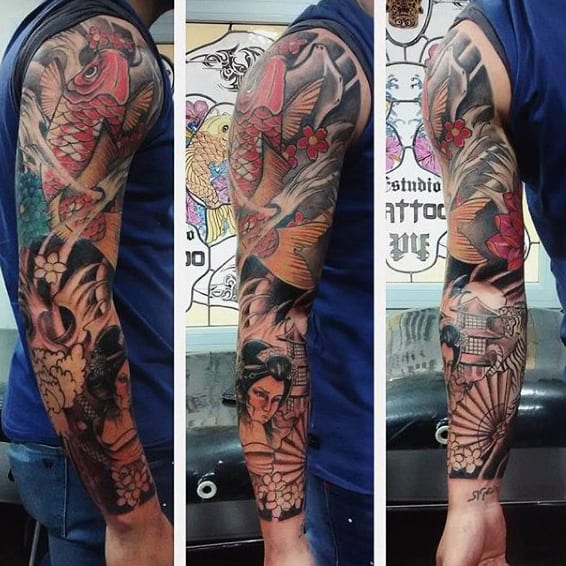 Koi Fish Tattoo Half Sleeve For Men