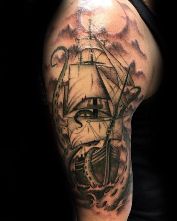 Kraken Male Upper Arm Tattoo Designs