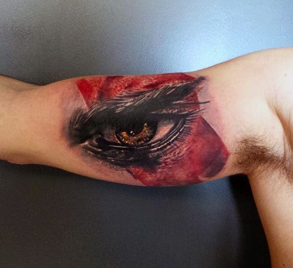 Kratos Inner Arm Bicep Tattoos For Guys With Eye Design