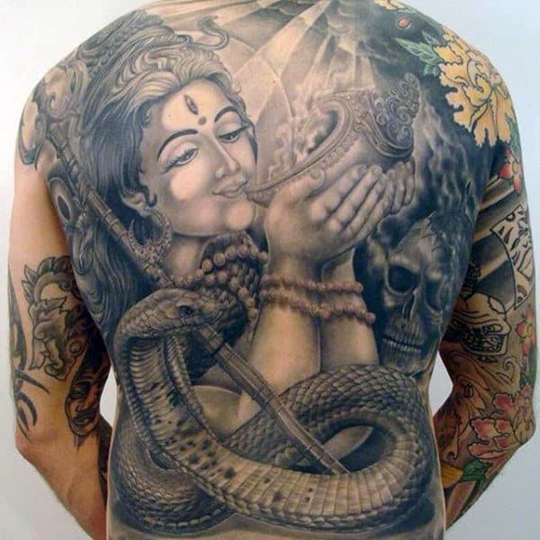 Krishna Blowing Conch Tattoo Full Back For Men