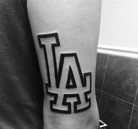La Outline Letters Dodgers Tattoos Male On Tricep