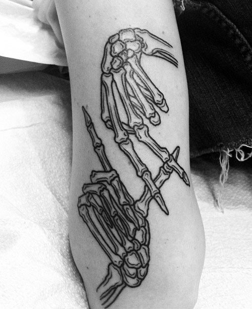 La Sign Male Skeleton Hand Outer Forearm Tattoo Design Ideas