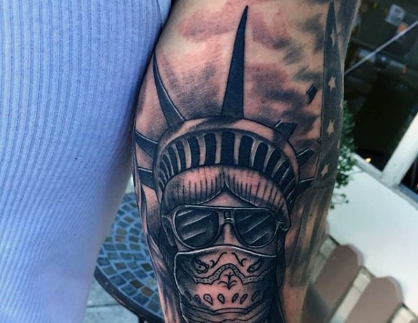 Lady Liberty With Sunglasses And Mask Mens Tattoos