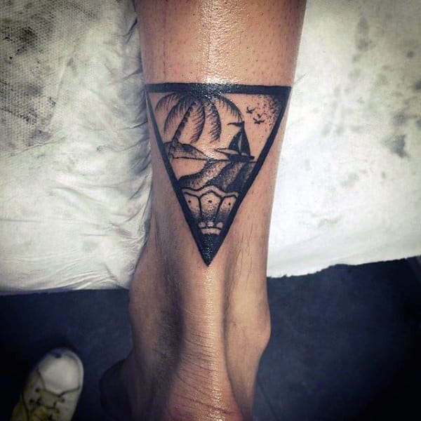 Landscape Inside Triangle Tattoo On Calves For Men