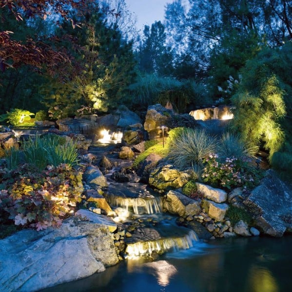 Landscape Lighting Outdoor Ideas Backyard Waterfall