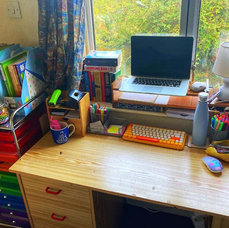 cluttered home office desk
