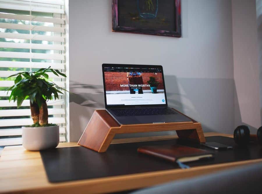 laptop wood stand modern desk setup