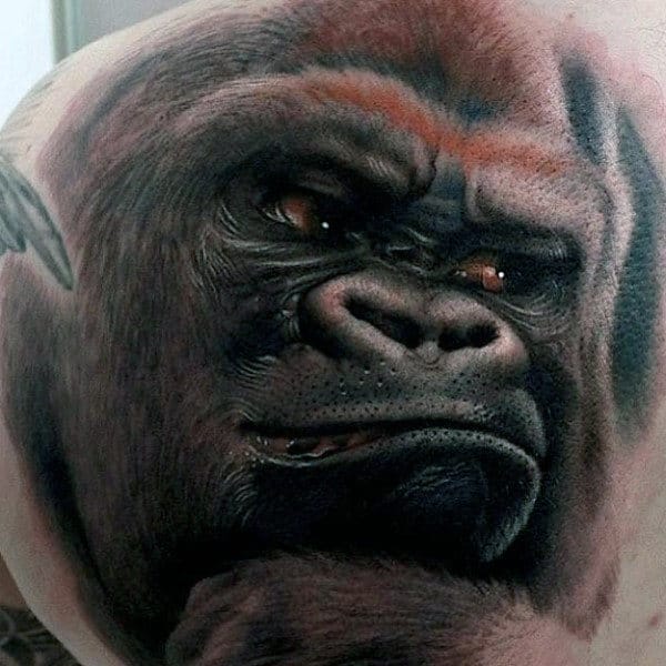 Large Back Gorilla Tattoo For Guys
