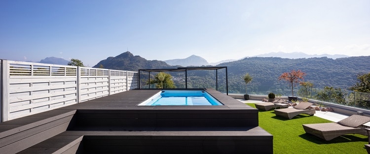 large balcony modern above ground infinity pool deck