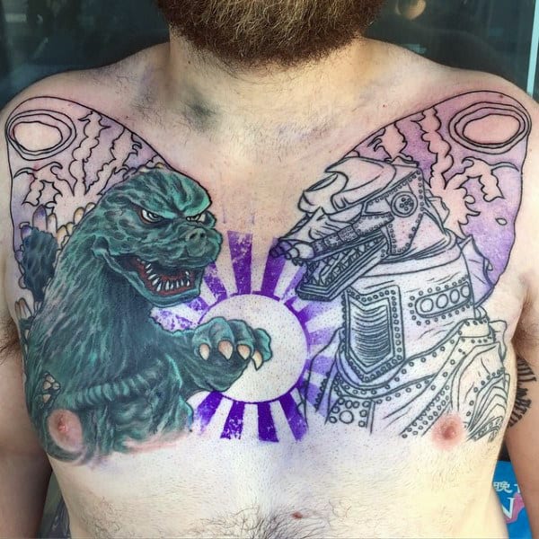 Large Chest Piece Of Godzilla Fighting Robot On Guy