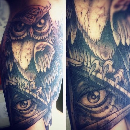 Large Clawed Owl Illuminati Tattoo Male Forearms