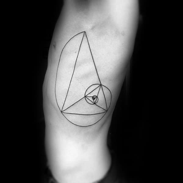 Large Fibonacci Spiral Mens Black Ink Rib Cage Side Tattoos