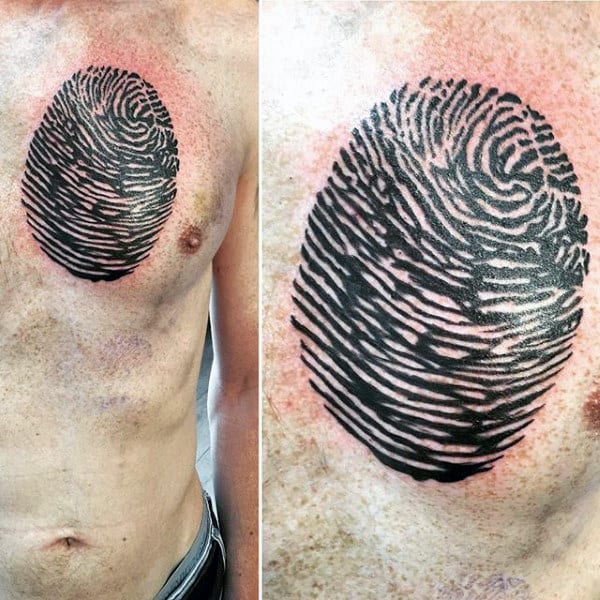 Large Fingerprint Mens Upper Chest Tattoos
