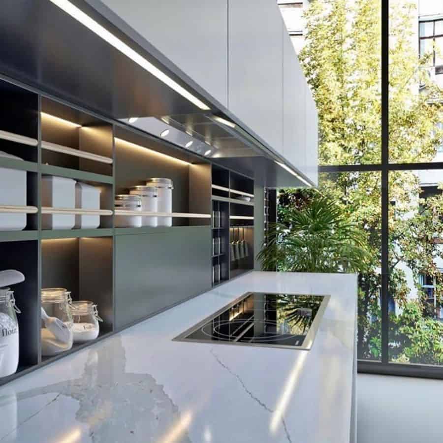 large modern kitchen led lighting marble countertop