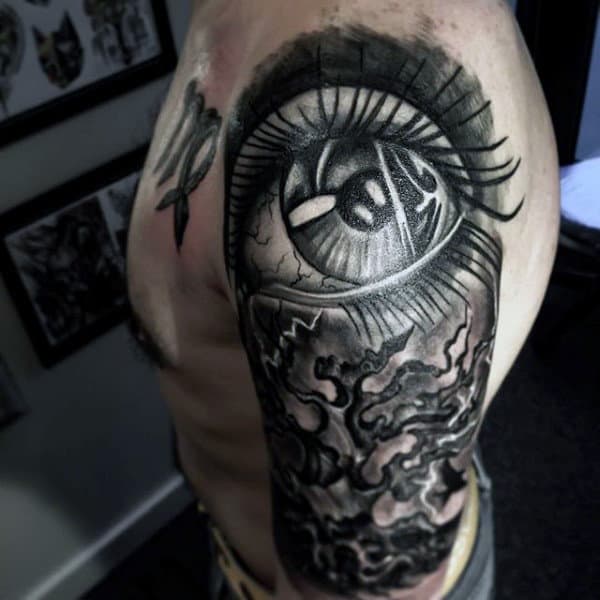 Large Lashed Eye Tattoo Mens Shoulders