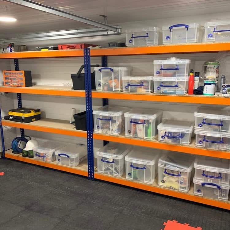 large orange garage shelf 