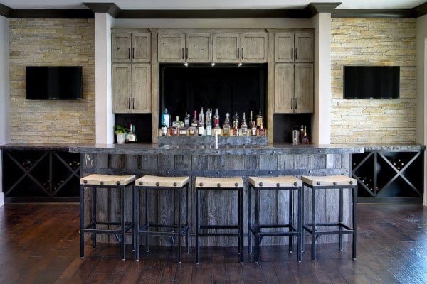 Large Rustic Home Basement Bar Ideas