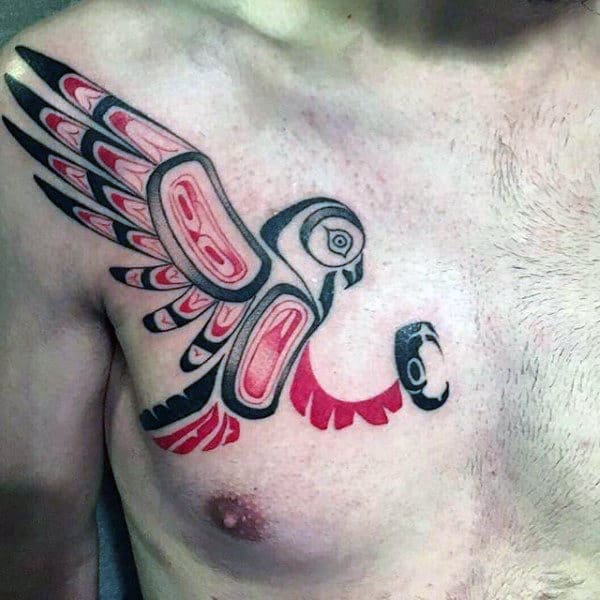 Large Winged Bird Haida Tattoo Male Chest