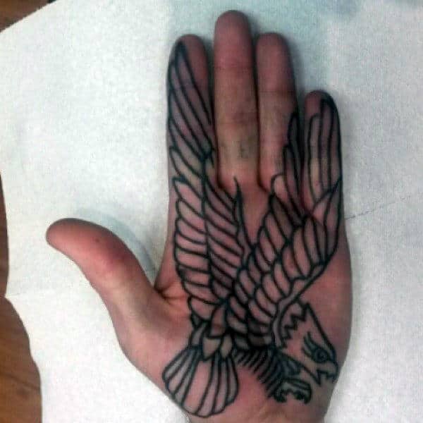 Large Winged Raven Tattoo Male Palm