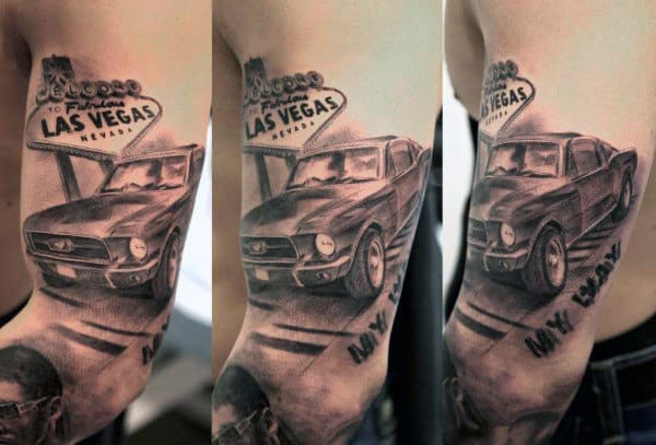 Las Vegas Sign With Mustang Car Mens Arm Tattoo