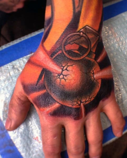 Laser Grenade Tattoo For Men On Hand