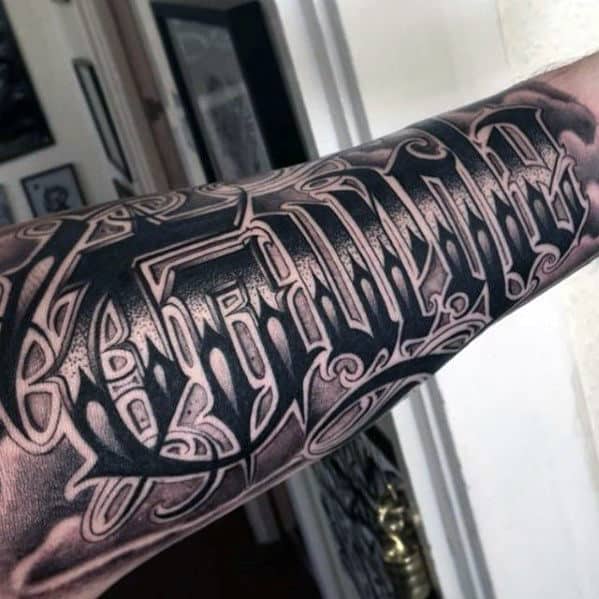 Last Name Guys Script Different Forearm Sleve Tattoo