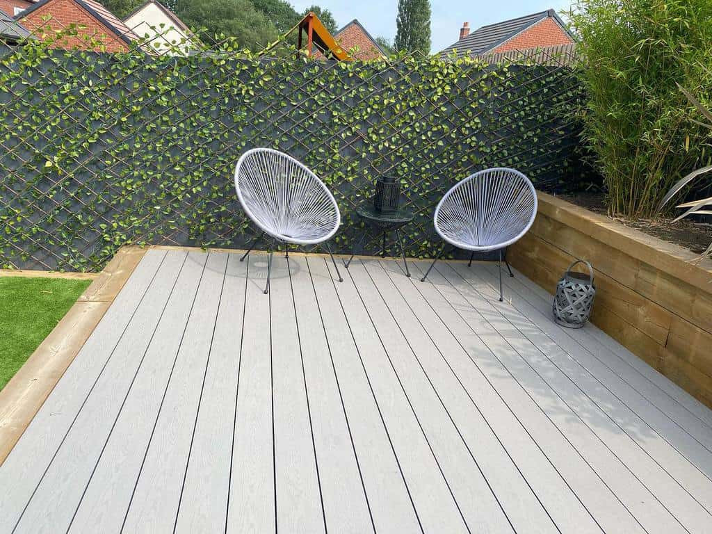 lattice garden trellis wood deck egg chairs