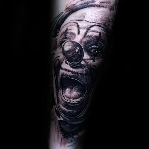 Laughing Clown Mens Forearm Sleeve Tattoos