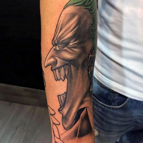 Laughing Joker Guys Forearm Tattoo Ideas