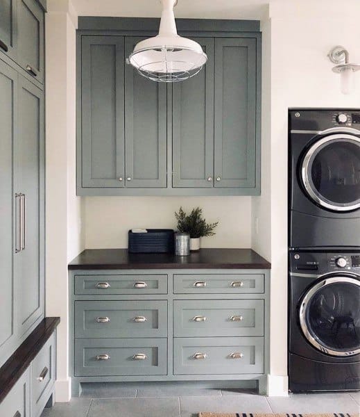gray cabinet laundry room