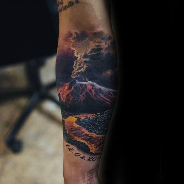 Lava Volcano Tattoos Men On Forearms