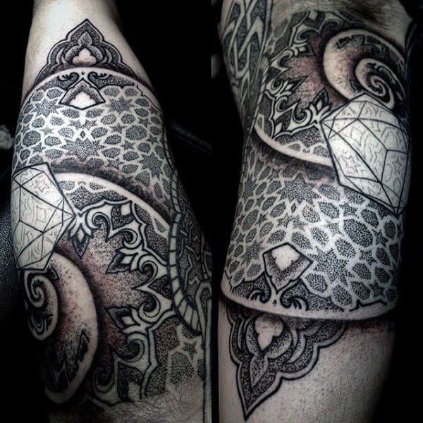 Layered Black Dotwork Tattoo Male Arms