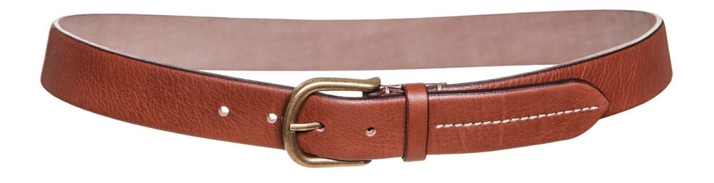 leather belt brown on white surface