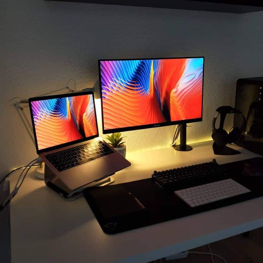 led computer desk setup