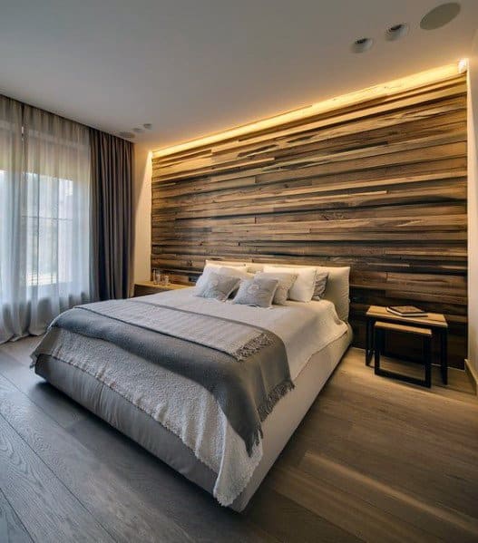 Led Lighting Wood Wall Ideas In Bedroom With Hardwood Floors