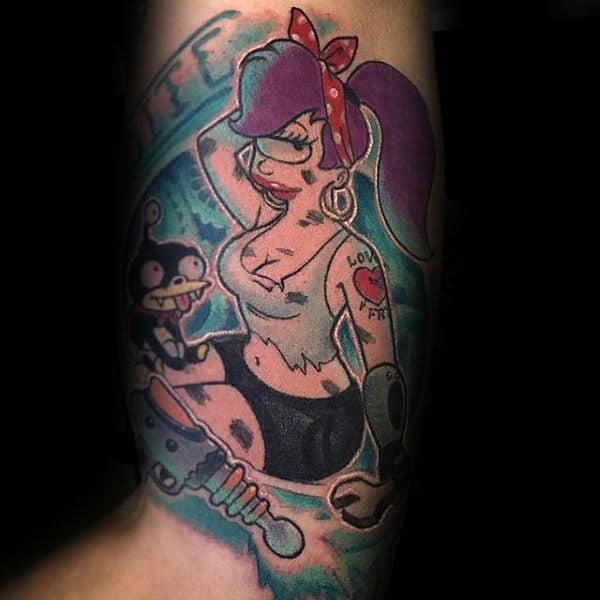 Leela Male Futurama Arm Tattoo Quarter Sleeve