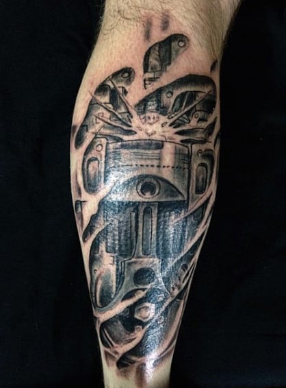 Leg 3D Mechanical Piston Tattoo For Men