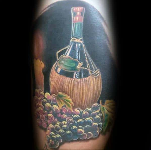 Leg 3d Mens Wine Tattoo Design Inspiration