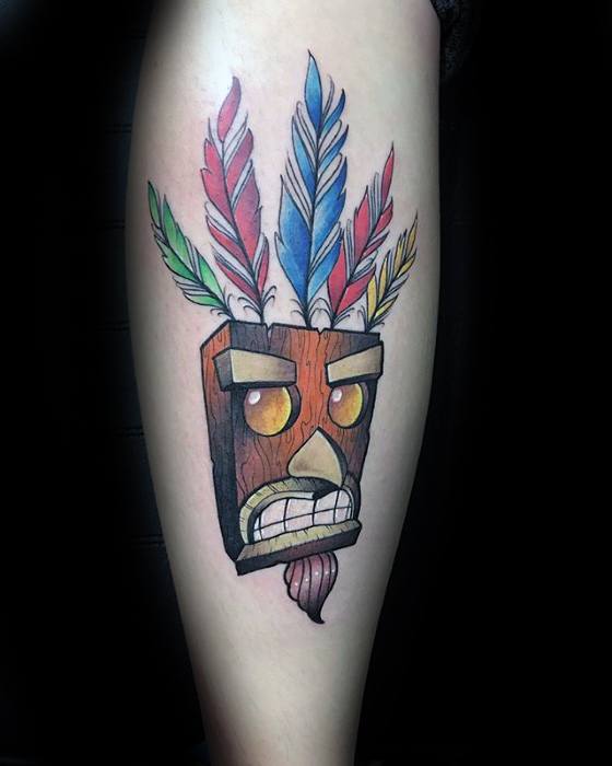 Leg Aku Aku Wood Mask Crash Bandicoot Guys Tattoos