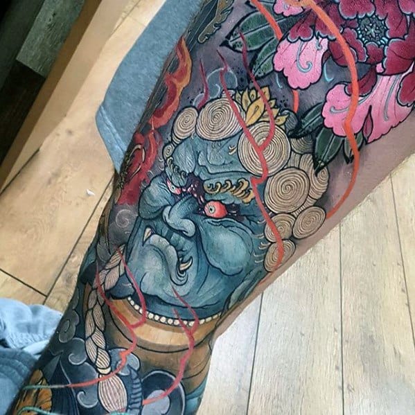 Leg And Thigh Sleeve Fudo Myoo Tattoos Men