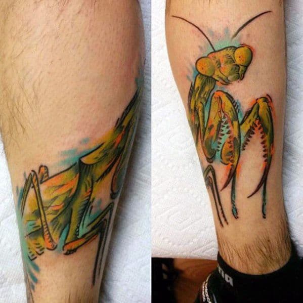 Leg Artistic Male Praying Mantis Tattoo Ideas